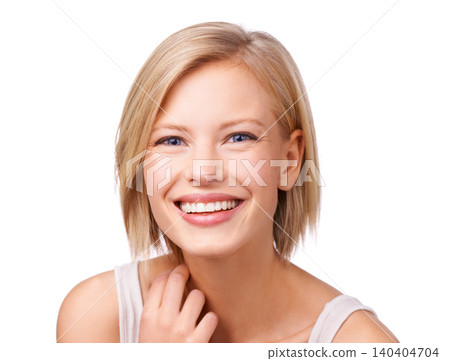 Portrait, beauty and smile with aesthetic woman in studio isolated on white background for self care. Face, skincare and wellness with happy young person at salon for cosmetics or dermatology Portrait, beauty and smile with aesthetic woman in studio isolated on white background for self care. Face, skincare and wellness with happy young person at salon for cosmetics or dermatology 140404704