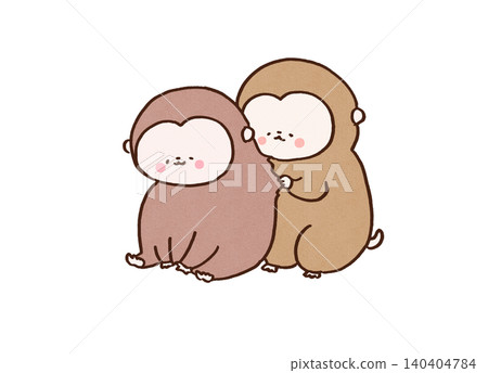 Two monkeys grooming each other's backs (communication/affection) Two monkeys grooming each other's backs (communication/affection) 140404784