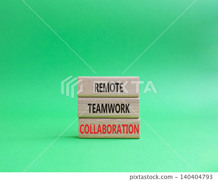 Remote teamwork collaboration symbol. Concept word Remote teamwork collaboration on wooden blocks. Beautiful green background. Business and Remote teamwork collaboration. Copy space Remote teamwork collaboration symbol. Concept word Remote teamwork collaboration on wooden blocks. Beautiful green background. Business and Remote teamwork collaboration. Copy space 140404793