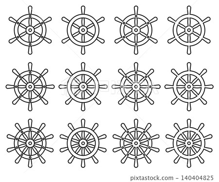 Set of vector illustrations of ship steering wheel icons. Set of vector illustrations of ship steering wheel icons. 140404825