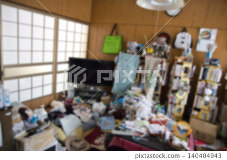 A cluttered room with lots of things; a dirty room; blurred image. 140404943