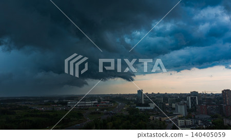 Drone shot of Storm Over City 140405059