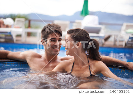 Couple, smile and swimming pool relax for travel vacation in Hawaii for honeymoon holiday, bonding or stress relief. Man, woman and embrace for hotel weekend in summer for trip, outdoor or peaceful Couple, smile and swimming pool relax for travel vacation in Hawaii for honeymoon holiday, bonding or stress relief. Man, woman and embrace for hotel weekend in summer for trip, outdoor or peaceful 140405101