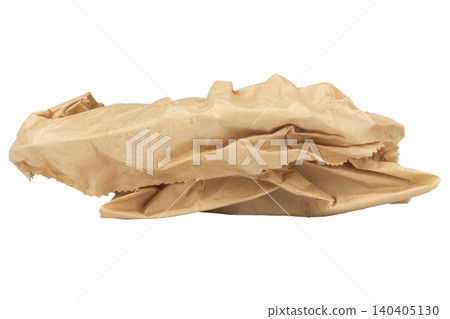 The paper food bag is crumpled and creased ball isolated on white background The paper food bag is crumpled and creased ball isolated on white background 140405130