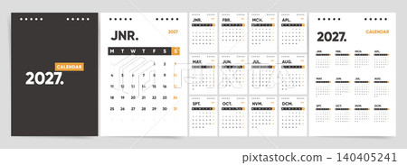 2027 Calendar Planner Template, Set of 12 Monthly Calendar Pages and Year Calendar, Week Starts on Monday, Bold Modern Vector Design 2027 Calendar Planner Template, Set of 12 Monthly Calendar Pages and Year Calendar, Week Starts on Monday, Bold Modern Vector Design 140405241