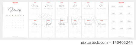 2027 Calendar Planner Template, Set of 12 Monthly Calendar Pages, Week Starts on Monday, Minimal Handwritten Vector Design 2027 Calendar Planner Template, Set of 12 Monthly Calendar Pages, Week Starts on Monday, Minimal Handwritten Vector Design 140405244