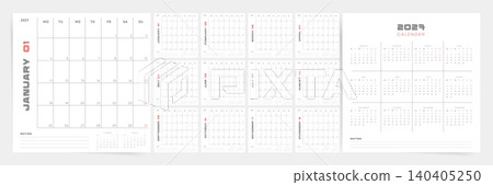 2027 Calendar Planner Template, Monthly Calendar Layout for 2027 Year with Notes, Week Starts on Monday, Modern Minimal Vector Design 2027 Calendar Planner Template, Monthly Calendar Layout for 2027 Year with Notes, Week Starts on Monday, Modern Minimal Vector Design 140405250
