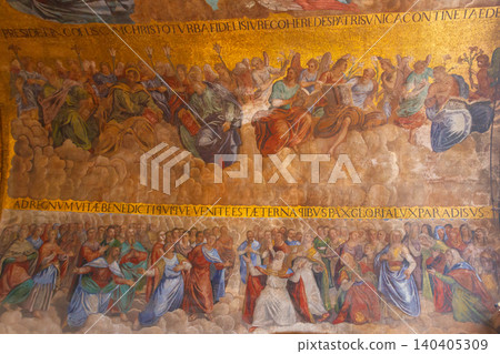 Beautiful ancient mosaic inside Patriarchal Cathedral Basilica of Saint Mark (Basilica di San Marco) in Venice, Italy Beautiful ancient mosaic inside Patriarchal Cathedral Basilica of Saint Mark (Basilica di San Marco) in Venice, Italy 140405309