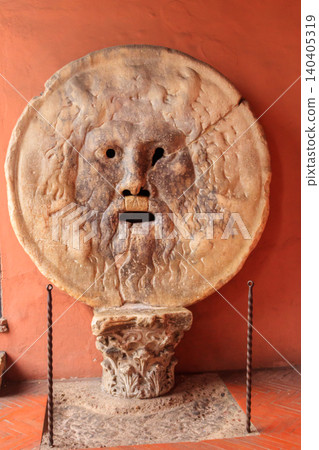 Mouth of Truth is a marble mask in Rome, Italy, which stands against the left wall of the portico of the Santa Maria in Cosmedin church Mouth of Truth is a marble mask in Rome, Italy, which stands against the left wall of the portico of the Santa Maria in Cosmedin church 140405319