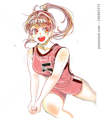 A girl gets into a volleyball receiving position, sweating. A girl gets into a volleyball receiving position, sweating. 140405373