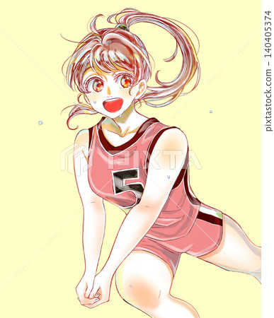 一個女孩擺出排球接球姿勢,汗流浹背。 一個女孩擺出排球接球姿勢,汗流浹背。 140405374