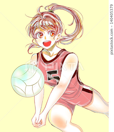A girl playing volleyball - receiving the ball. A girl playing volleyball - receiving the ball. 140405379