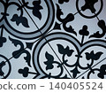 traditional encaustic cement floor tiles with elegant black floral ornament. 140405524