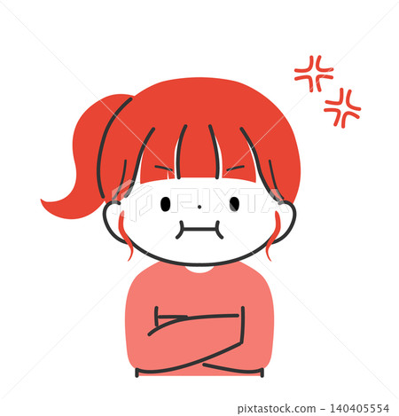 一幅憤怒女孩的插圖,雙臂交叉(上半身),色彩充滿情緒。 一幅憤怒女孩的插圖,雙臂交叉(上半身),色彩充滿情緒。 140405554