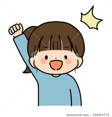 一幅充滿幹勁的女孩舉起拳頭的插圖(上半身)。 一幅充滿幹勁的女孩舉起拳頭的插圖(上半身)。 140405574