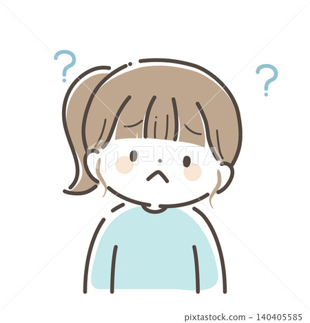 Illustration of a girl tilting her head (upper body), hand-drawn style, in color. 140405585