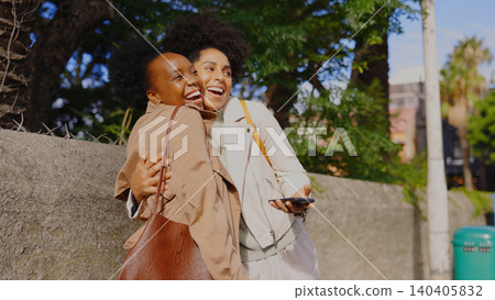 Happy, hug and women friends in a city excited, greeting and enjoy outdoor reunion or hanging out. Smile, embrace and cheerful people downtown for fun, travel or urban trip, vacation or weekend chill Happy, hug and women friends in a city excited, greeting and enjoy outdoor reunion or hanging out. Smile, embrace and cheerful people downtown for fun, travel or urban trip, vacation or weekend chill 140405832