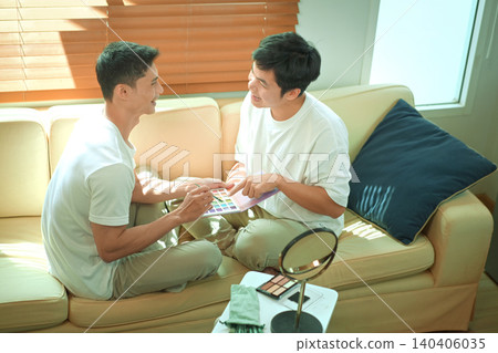 Photo set of LGBTQ applying glitter makeup with partner Photo set of LGBTQ applying glitter makeup with partner 140406035