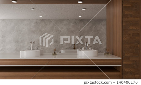 3D Contemporary bathroom interior with double sink vanity marble wall wooden cabinet and elegant lighting 3D Contemporary bathroom interior with double sink vanity marble wall wooden cabinet and elegant lighting 140406176