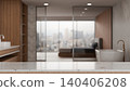 Blurred bathroom and Marble table top you can used mock up for montage products display or design, 3D render 140406208