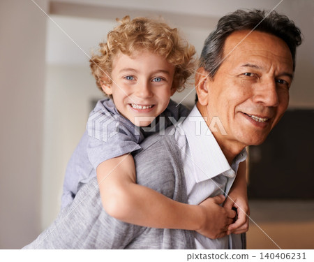 Portrait, senior man and boy with smile for multiracial family, bonding and together at home. Happy, grandfather and male child with hug, care and love for fun, cheerful and babysitting in retirement Portrait, senior man and boy with smile for multiracial family, bonding and together at home. Happy, grandfather and male child with hug, care and love for fun, cheerful and babysitting in retirement 140406231