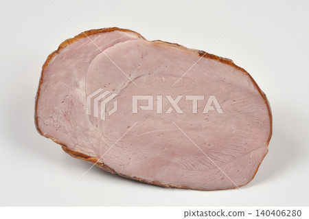 Smoked ham loin slice isolated on white background Smoked ham loin slice isolated on white background 140406280