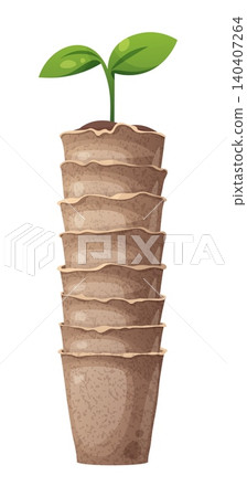Stack of Peat Pots with Growing Seedling on White Background. Flat Vector Illustration of Biodegradable Planting Containers. Perfect for Seed Starting Guide, Gardening Tutorial or Educational Stack of Peat Pots with Growing Seedling on White Background. Flat Vector Illustration of Biodegradable Planting Containers. Perfect for Seed Starting Guide, Gardening Tutorial or Educational 140407264