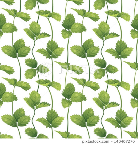Botanical seamless pattern with green strawberry leaves and stems. Wild strawberry foliage, serrated leaves and organic vines. Perfect for textile, fabric, wrapping paper or background. Botanical seamless pattern with green strawberry leaves and stems. Wild strawberry foliage, serrated leaves and organic vines. Perfect for textile, fabric, wrapping paper or background. 140407270