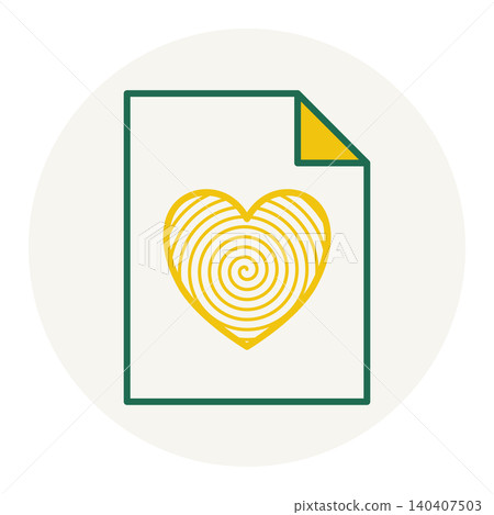 Minimalist flat vector of an Yellow spiral inside nested green and magenta hearts, on a beige circle. Minimalist flat vector of an Yellow spiral inside nested green and magenta hearts, on a beige circle. 140407503