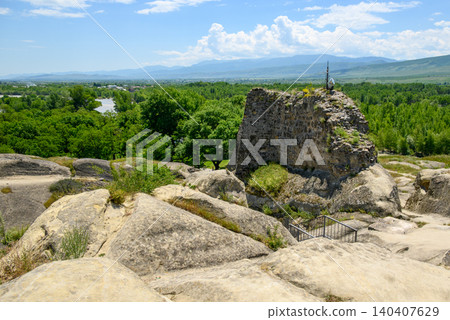 Uplistsikhe cave complex, ancient rock-hewn town and one of the oldest settlements near the town of Gori in Georgia 140407629