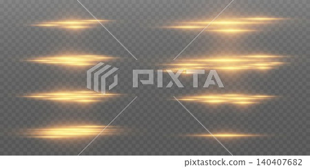 Horizontal golden light lines creating dynamic lens flare and glowing speed effect Horizontal golden light lines creating dynamic lens flare and glowing speed effect 140407682
