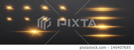 Golden glowing light effects, lens flare, and star bursts for design resources 140407685