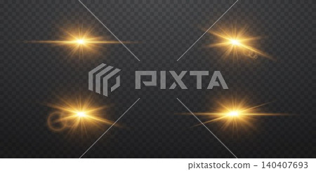 Golden glowing lens flare light effects on a transparent background, creating bright starburst and optical light Golden glowing lens flare light effects on a transparent background, creating bright starburst and optical light 140407693