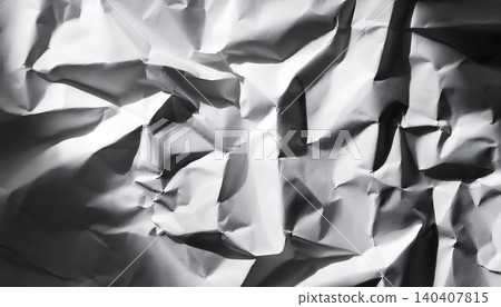 Close-up of crumpled white textured paper creating dramatic shadows and folds Close-up of crumpled white textured paper creating dramatic shadows and folds 140407815