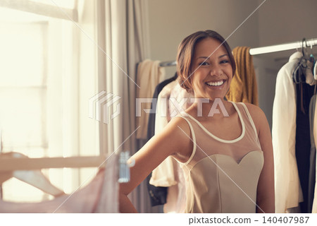 Portrait, home and fashion with woman, dress and excited with happiness and beauty with confident girl. Face, apartment and girl with elegant clothes and stylish with glamour and cheerful with luxury Portrait, home and fashion with woman, dress and excited with happiness and beauty with confident girl. Face, apartment and girl with elegant clothes and stylish with glamour and cheerful with luxury 140407987