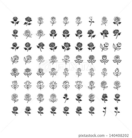 Rose Flower Icon and Botanical Symbol Vector Set Rose Flower Icon and Botanical Symbol Vector Set 140408202