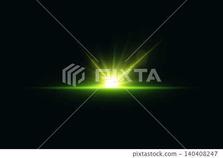Abstract green and yellow light emitting radiant rays and a horizontal glow Abstract green and yellow light emitting radiant rays and a horizontal glow 140408247