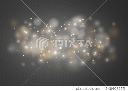 Golden white sparkling particles creating a dynamic, magical, and festive bokeh light effect 140408255