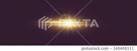 Golden light beam with sparkling rays and horizontal lens flare on a dark background Golden light beam with sparkling rays and horizontal lens flare on a dark background 140408311