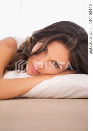 Tired, relax or portrait of woman in bed for resting with fatigue or peace alone in home or house. Face, morning or calm female person in apartment on break, time off or pillow to start day or chill Tired, relax or portrait of woman in bed for resting with fatigue or peace alone in home or house. Face, morning or calm female person in apartment on break, time off or pillow to start day or chill 140408440