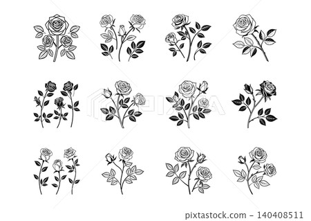 Hand Drawn Rose Branch Floral Vector Collection Hand Drawn Rose Branch Floral Vector Collection 140408511