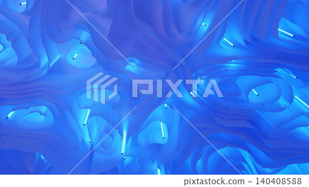 Abstract blue fluid waves background with glowing neon light tubes Abstract blue fluid waves background with glowing neon light tubes 140408588