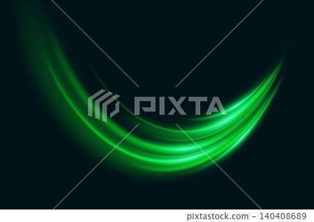 Green light effect generating glowing energy streaks across a dark background Green light effect generating glowing energy streaks across a dark background 140408689