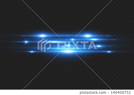 Abstract blue light effect showing horizontal lens flares and glowing particles on a black background 140408752