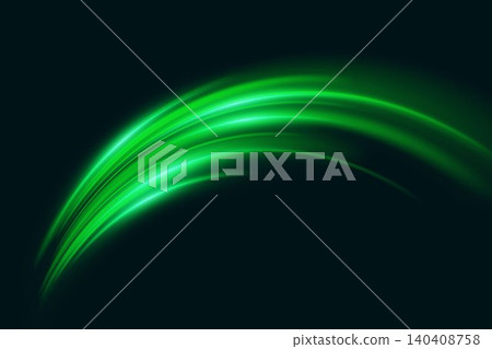 Green light streaks moving across a dark background, representing digital data and technology Green light streaks moving across a dark background, representing digital data and technology 140408758