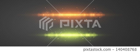 Two horizontal light beams creating dynamic energy lines and sparkling particle effects Two horizontal light beams creating dynamic energy lines and sparkling particle effects 140408768