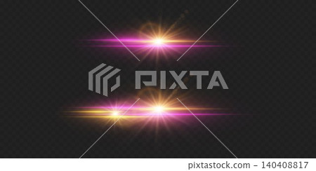 Abstract light effect with two horizontal glowing lens flares and starbursts Abstract light effect with two horizontal glowing lens flares and starbursts 140408817