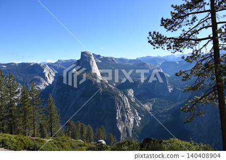 Iconic Half Dome view from Glacier Point overview in Yosemite National Park. Iconic Half Dome view from Glacier Point overview in Yosemite National Park. 140408904