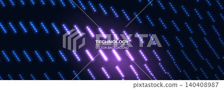 Abstract dark background with diagonal rows of glowing blue and purple light dots forming a dynamic futuristic pattern, suitable for technology, digital, science, and motion Abstract dark background with diagonal rows of glowing blue and purple light dots forming a dynamic futuristic pattern, suitable for technology, digital, science, and motion 140408987