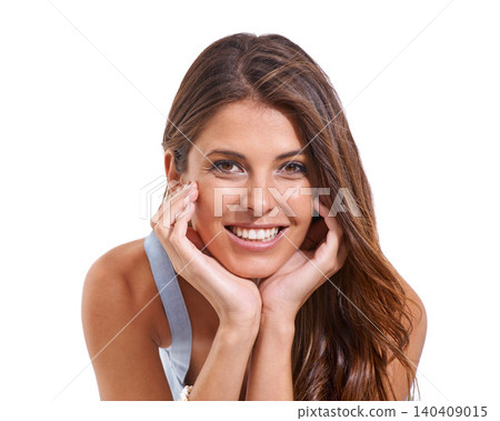 Excited, happy and portrait of woman on a white background in trendy clothes, style and casual outfit. Stylish, beauty and face of isolated person with confidence, happiness and pride in studio Excited, happy and portrait of woman on a white background in trendy clothes, style and casual outfit. Stylish, beauty and face of isolated person with confidence, happiness and pride in studio 140409015